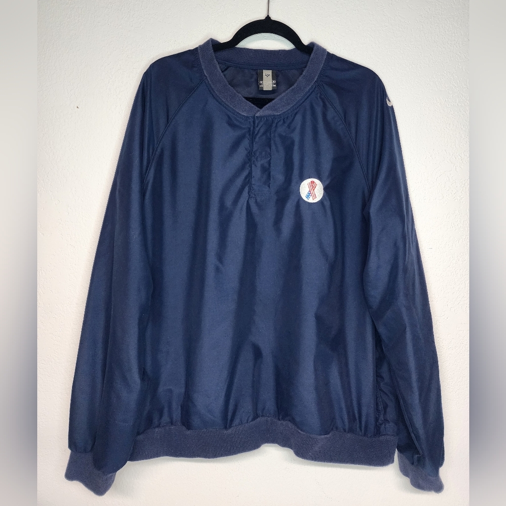 Vtg Nike Golf Pullover Mens Large Navy Windbreaker Jacket American‎ Flag Ribbon